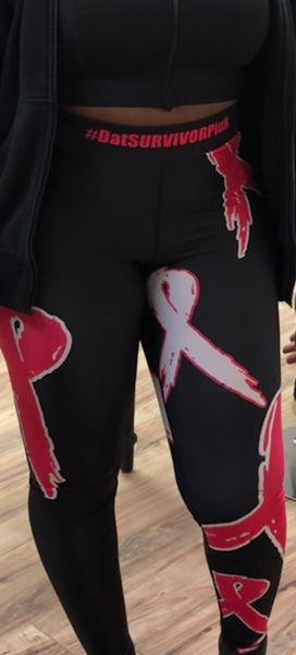 Junior's Pink Ribbon F**k Cancer V604 Black Athletic Workout Leggings One  Size + (XL-2XL) 